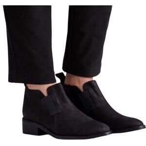 Eileen Fisher Mood Boots Nubuck Leather Ankle Pull On Heeled Pointed Toe Black 7
